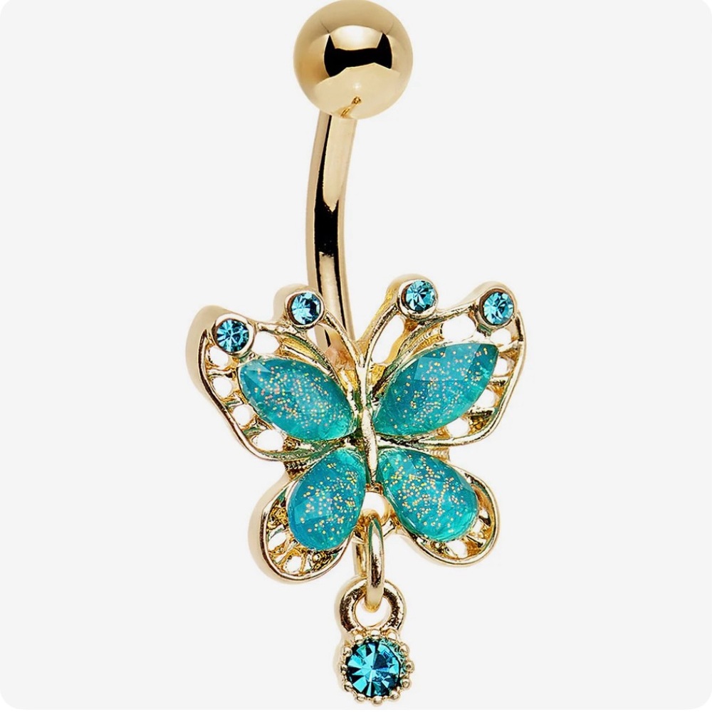 Blue butterfly belly ring